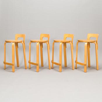 Alvar Aalto, A set of four K65 bar stools, Artek, Finland, late 20th century.