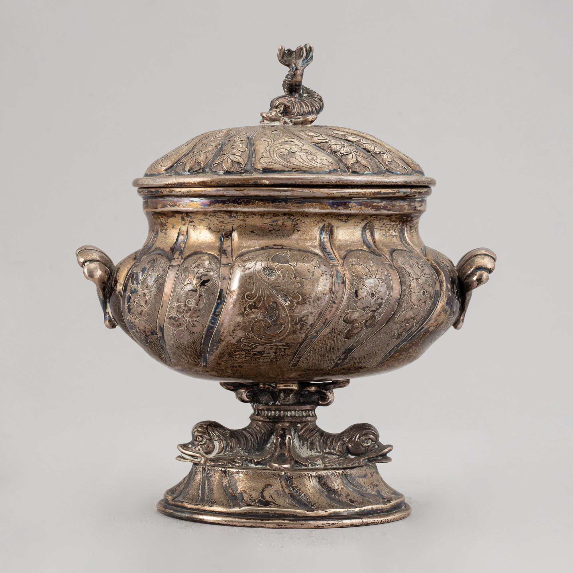 An Empire style lidded sugar bowl, possibly France, Swedish import marks 1951.