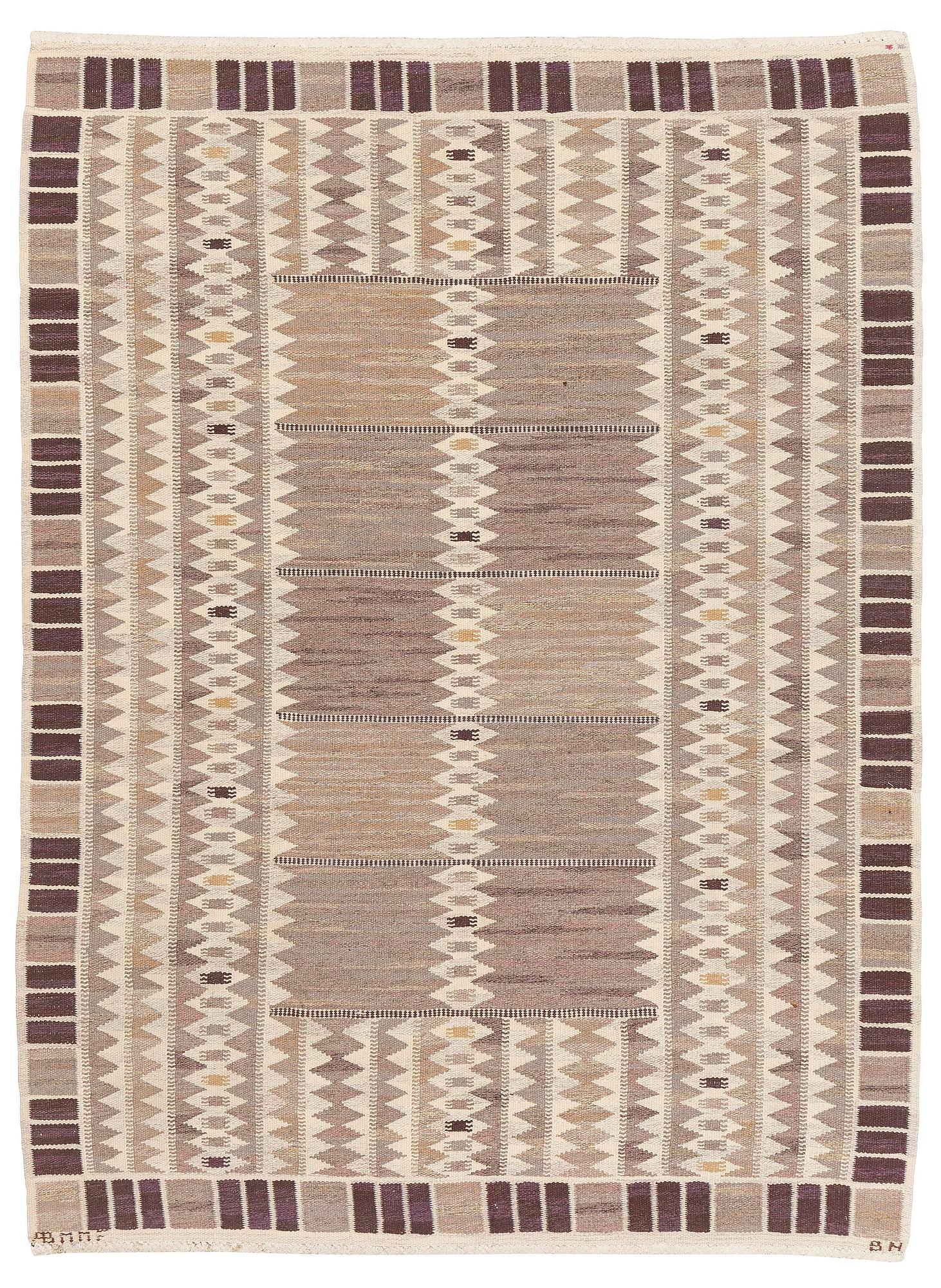 Barbro Nilsson, a carpet, 'Salerno grå', ('Kristianstad'), flat weave, c. 259 x 189 cm, signed AB MMF BN.