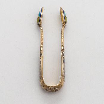 Sokeripihdin, kullattua hopeaa, cloisonné-emaloitu, Moskova 1900-luvun alku.