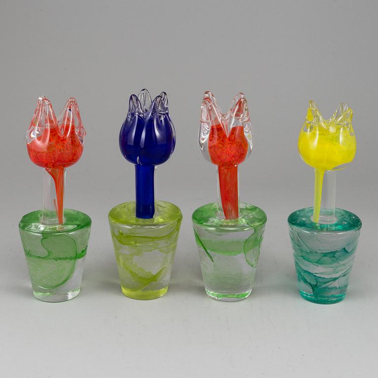 A set of four Ulrica Hydman-Vallien glass sculptures for Kosta Boda. Limited Edition.