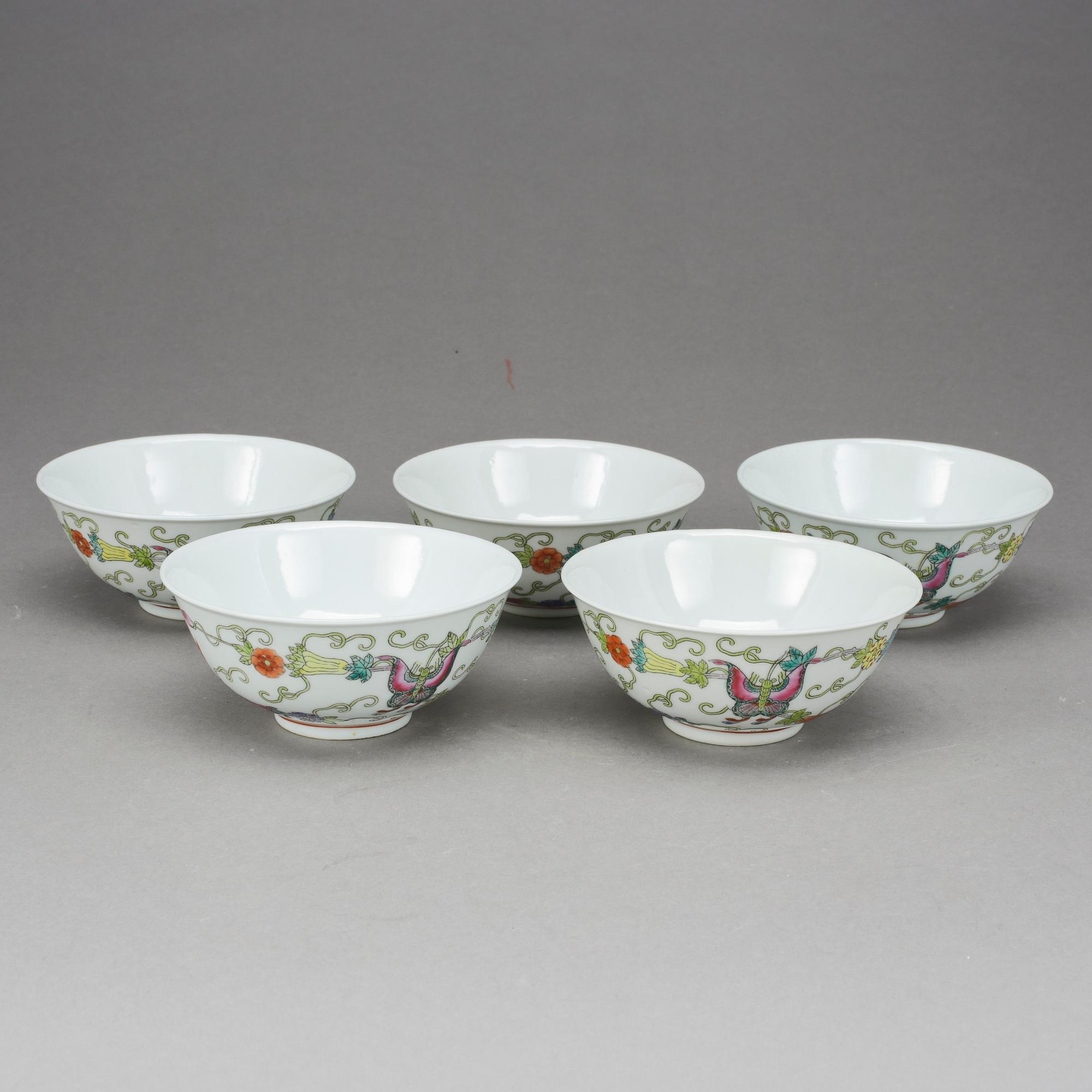 SKÅLAR, 5 st, porslin, Kina 1900-tal.