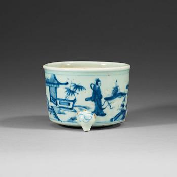 1676. A blue and white tripod censer, Ming dynasty, 15th Century.