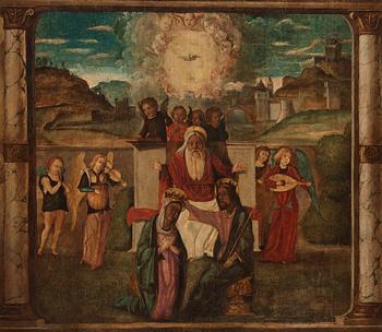 Giovanni Bellini His studio/circle of, Mary being crowned by Jesus for The Queen of Heavens.