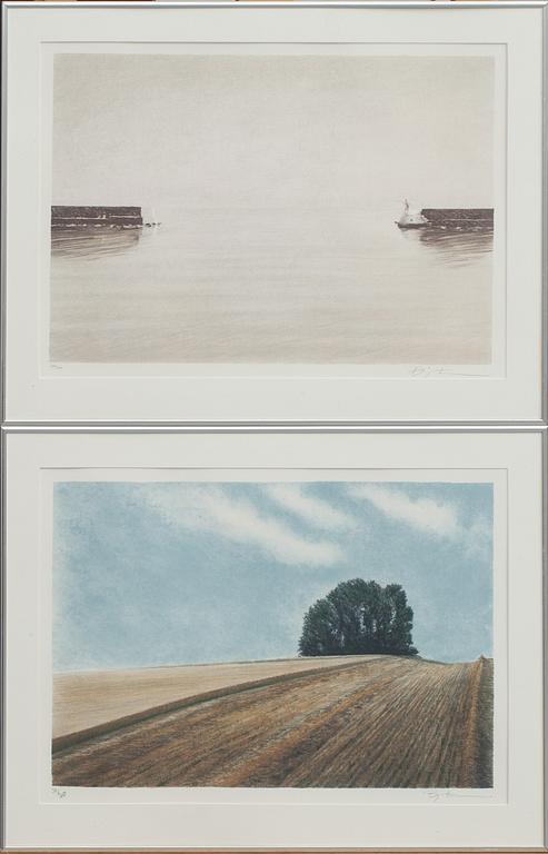 BJÖRN LINDROTH, färglitografier, 2 st, signerade och numrerade 306/360 och 311/360.
