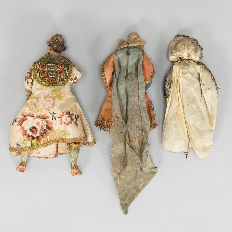 Dolls, 3 pcs, possibly Italy 18th/19th century.