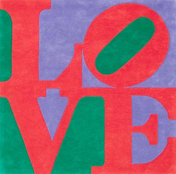 125. CARPET. "Philadelphia LOVE", Chosen LOVE. Tufted 1995. 182 x 182,5 cm. Robert Indiana, USA, born in 1928.