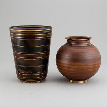 GUNNAR NYLUND, two stoneware vases "Flambé", Rörstrand, 1930-40's.