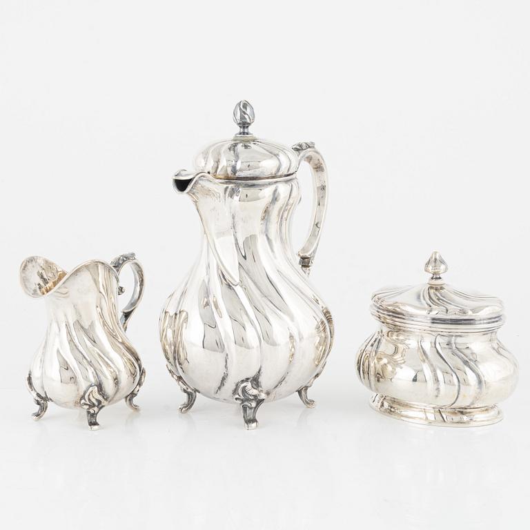 Kaffeservis, 3 delar, rokoko-stil, silver, Tyskland, 1900-talets första hälft.