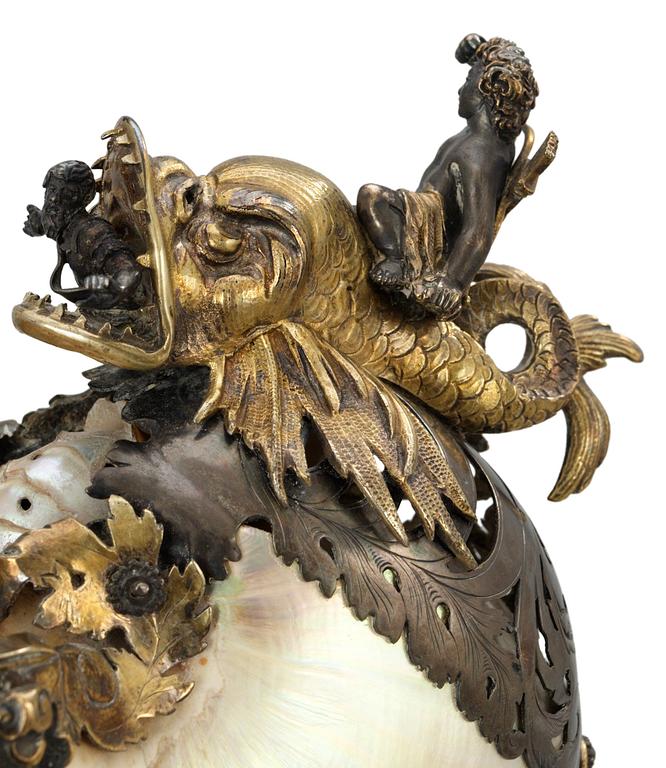 NAUTILUSPOKAL, ostämplad, Augsburg 1600-talets första fjärdedel. Senrenässans.