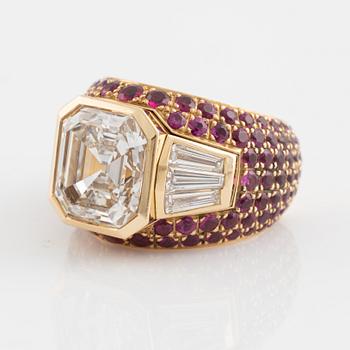 A 6.25 ct emerald-cut diamond ring.