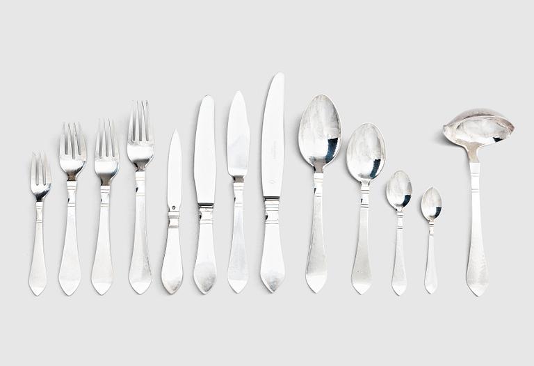 Georg Jensen, a set of 142 pcs of 'Continental' sterling silver and stainsless steel flatware, Copenhagen, most pieces post 1945.