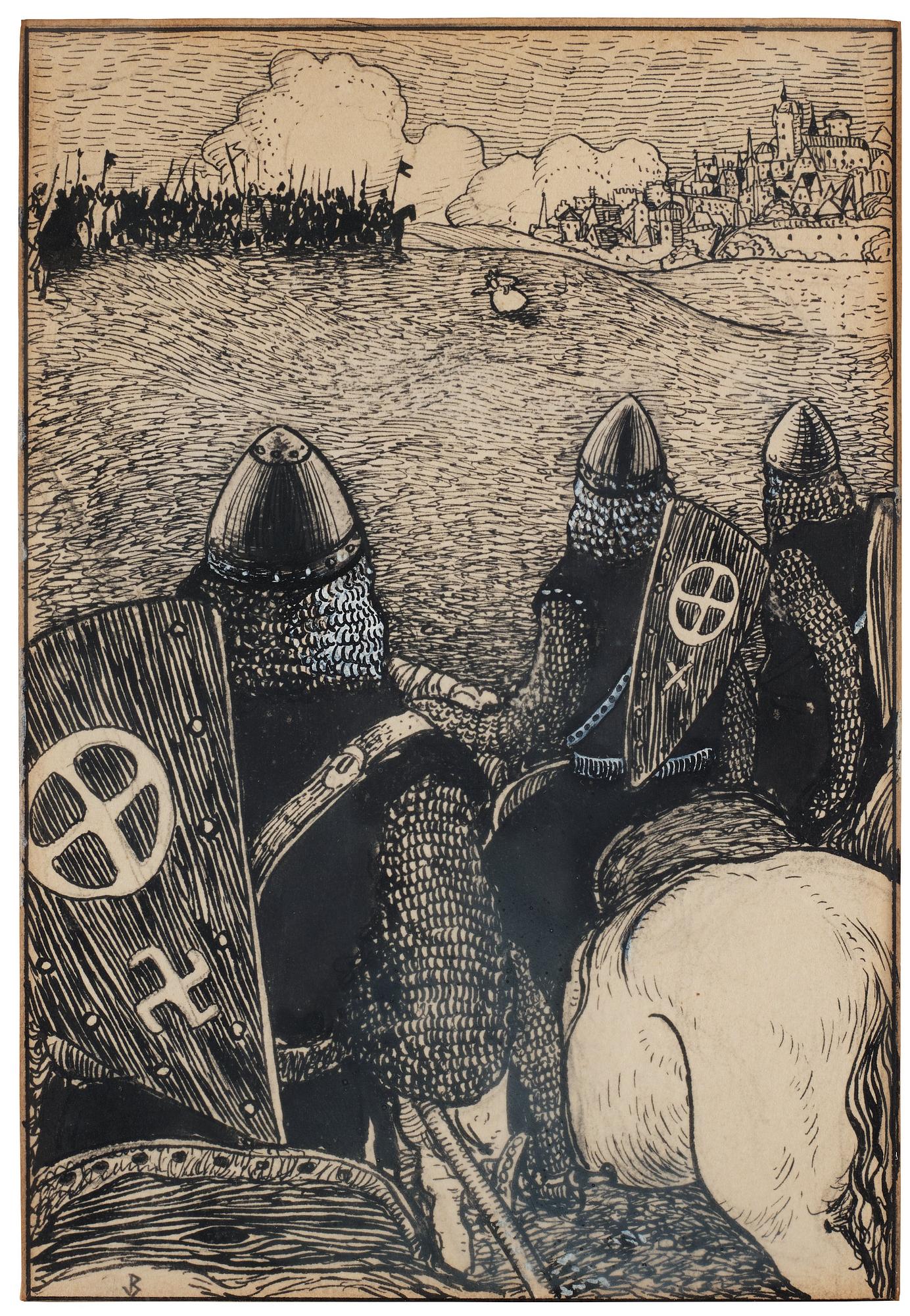 John Bauer, Stridsscen med riddare.