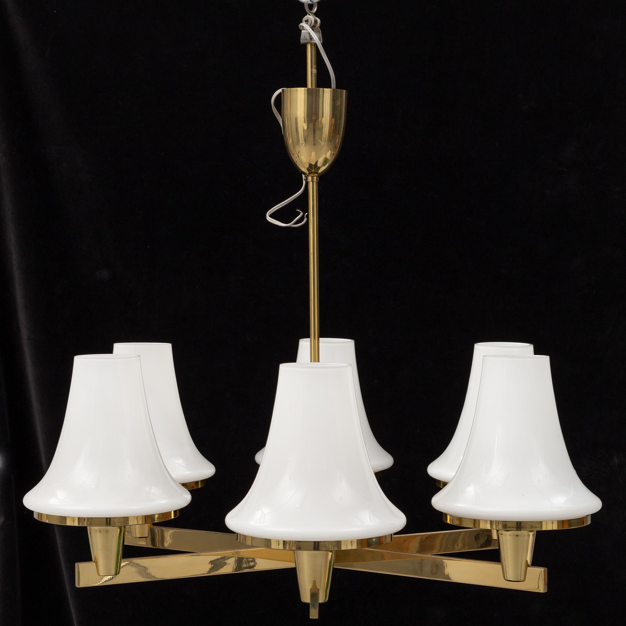 HANS-AGNE JAKOBSSON, a brass ceiling light and wall light from Markaryd, 1960's.