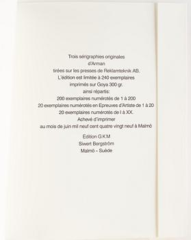 FERNANDEZ ARMAN, portfolia with 3 serigraphs in color, signed and numbered 180/200.