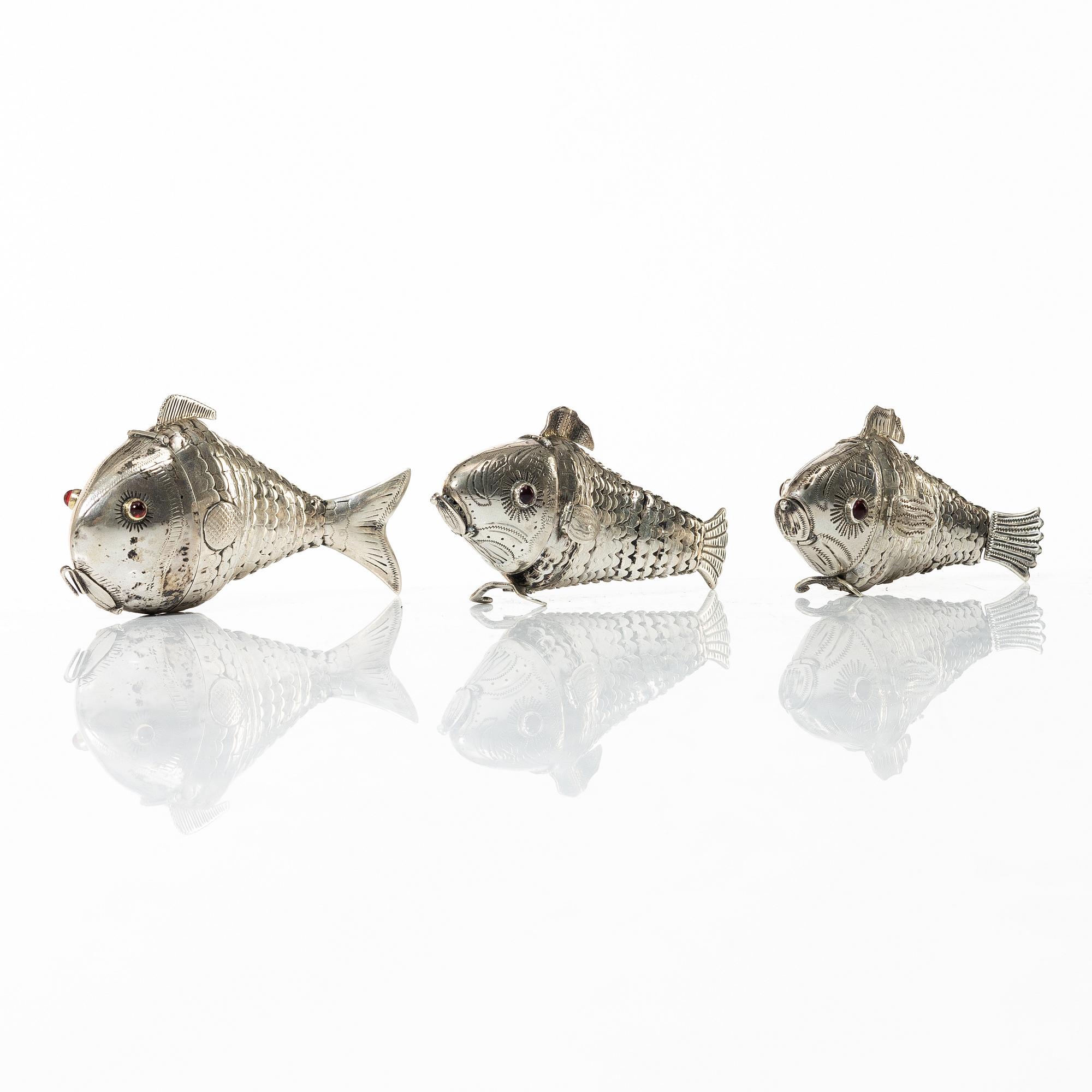 A set of three silver table decorations/boxes, 19th Century.