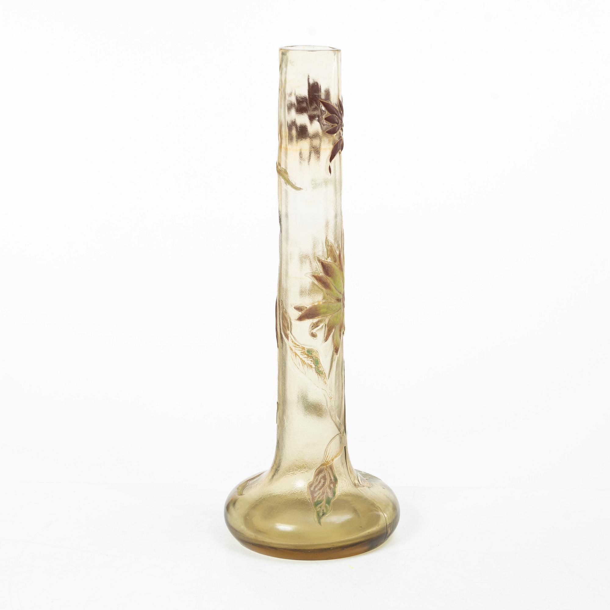 Emile Gallé, an etched and enamelled Art Nouveau glass vase, Nancy, France.