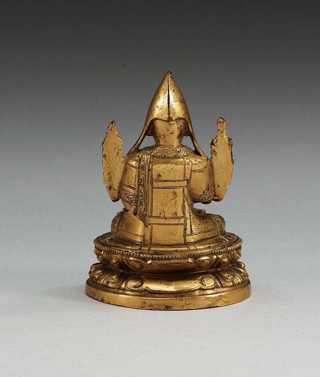 A gilt-bronze seated figure of a Lama, presumably Second Khalka Jetsun Dampa, Mongolia, presumably 18th Century.