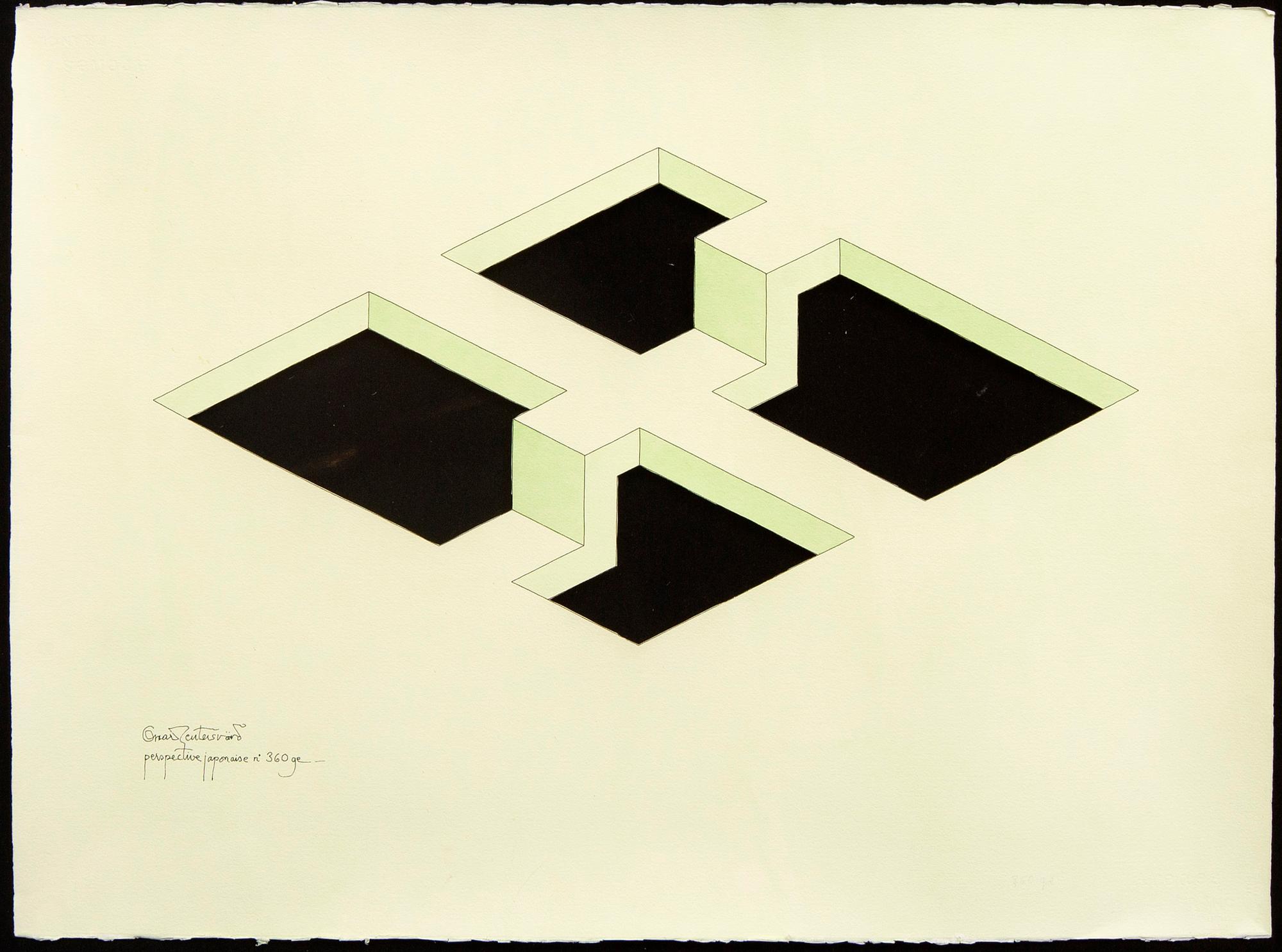 Oscar Reutersvärd, water color with paper cut, signed.