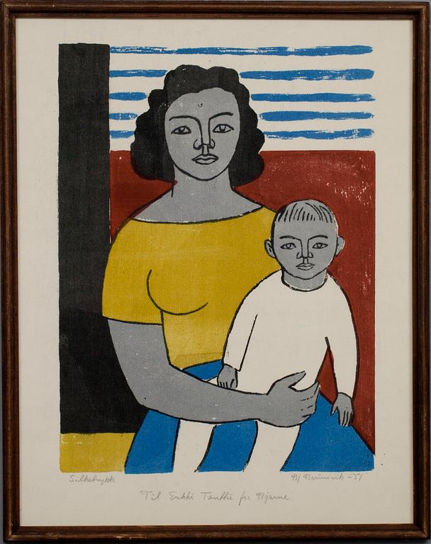 BJARNE BRUNSVIK, screentryck, signerad och daterad -51, med dedikation.