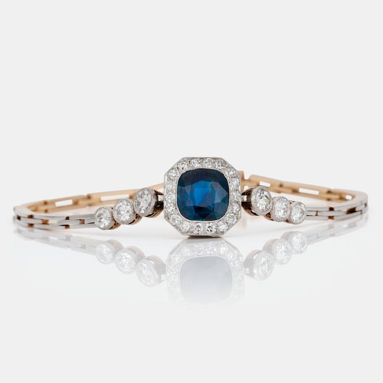 A sapphire, circa 2.50 cts, and diamond bracelet.