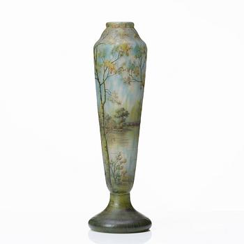 Daum, an Art Nouveau enamel painted cameo glass vase, Nancy France.