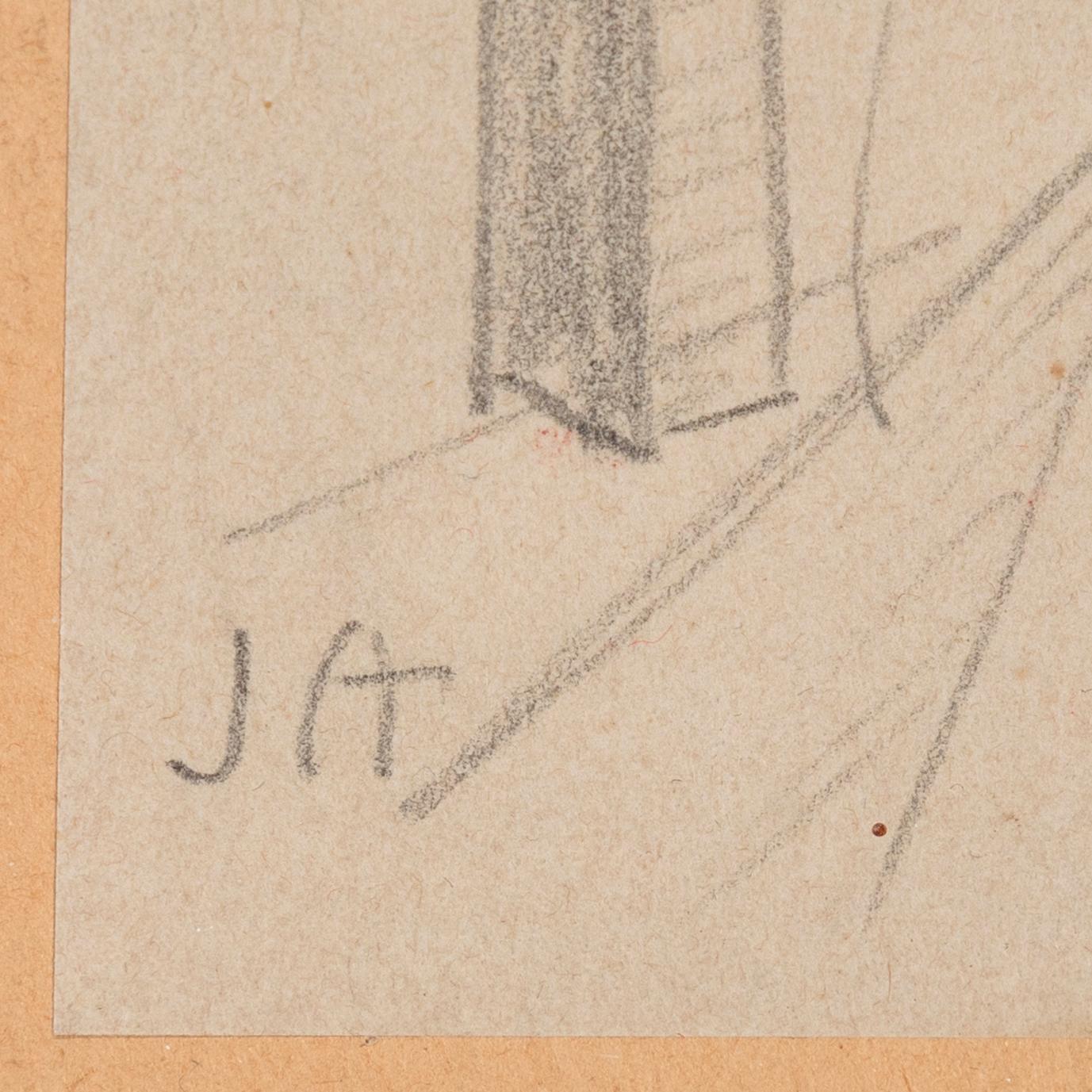 John Jon-And, pencil on paper, signed JA.