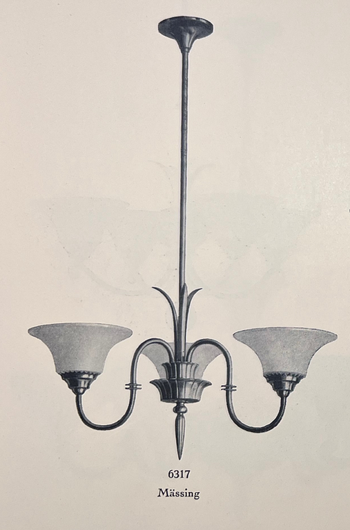 Harald Notini, a ceiling lamp model "6317", Swedish Grace, Arvid Böhlmarks Lampfabrik, Stockholm, 1920s.