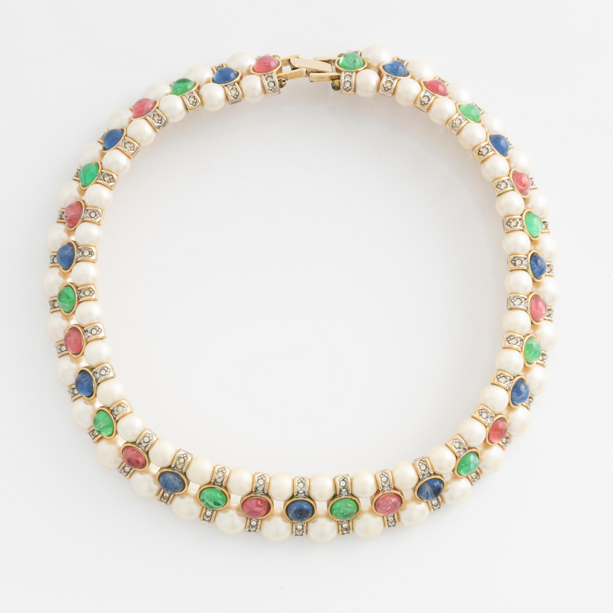 A necklace in yellow metal with imitation pearls and colored and white stones, Ultima Edizione.