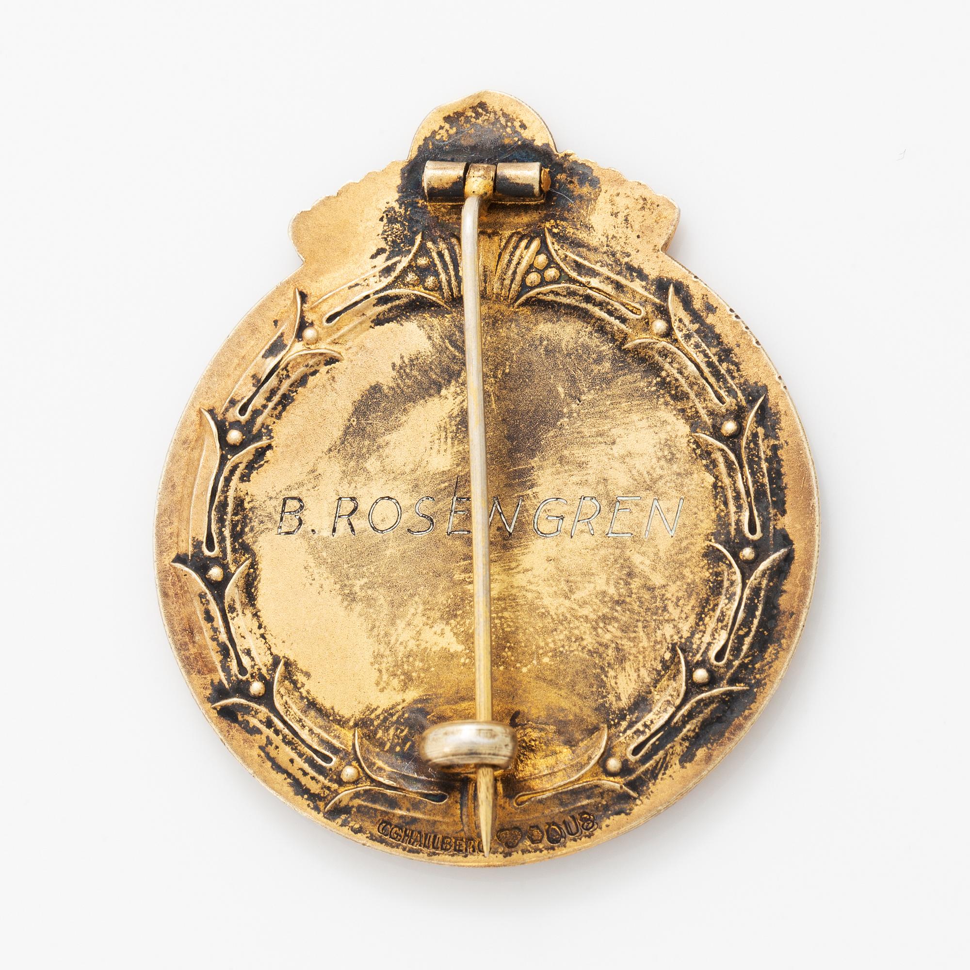 A Swedish parcel-gilt and enamel pin, Svenska Fotboll Förbundet, awarded Birger Rosengren Olympic gold, London, 1948.