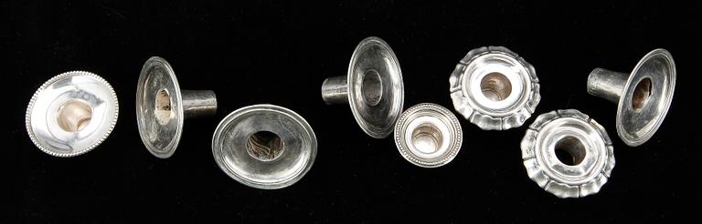 PARTI LJUSHATTAR, 9 st, silver, GAB, C G Hallberg mfl. 1800-1900-tal. Total vikt ca 271 g.