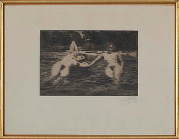 ANDERS ZORN, etsaus, sign. ja päiv. 1918 laatta, sekä lyijykynä sign.