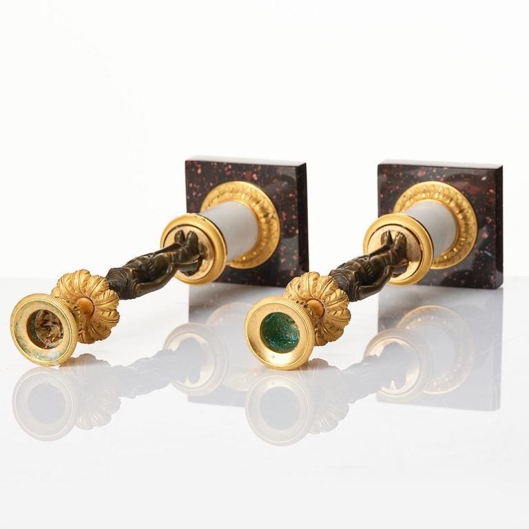 A pair of late Gustavian circa 1800 candlesticks attributed to F. L. Rung.