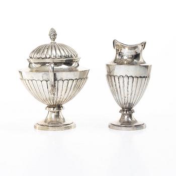 C.G. Hallberg, Tea and coffee service, 4 pieces, silver, Gustavian style, Stockholm 1897–1909.