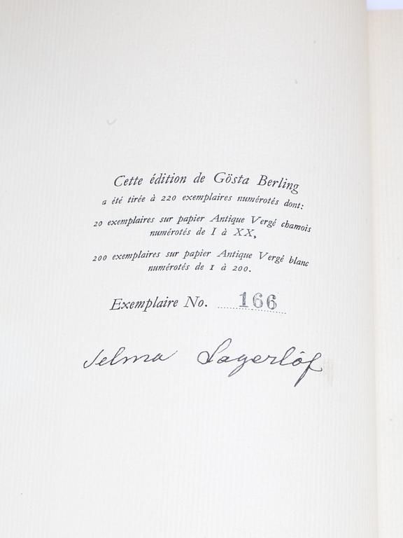 BÖCKER, 2 volymer.  "Gösta Berling", par Selma Lagerlöf. Exemplaire No. 166. Libairie Fritze, 1937 Stockholm.