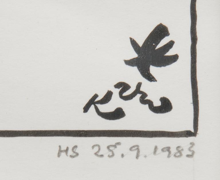 KARI SUOMALAINEN, pilapiirros, sekatekniikka, signeerattu ja päivätty.