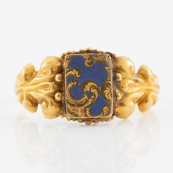 Ringar, 2 st, 18K guld med emalj.