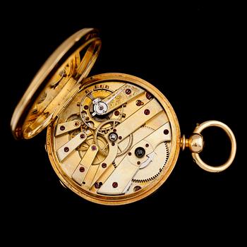 FICKUR, 18 k guld, 1800-/1900-tal. Total vikt inklusive urhus ca 78 g.