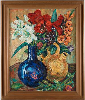 Albin Amelin, Still life with flowers. Signed Amelin. Canvas 100 x 82 cm.