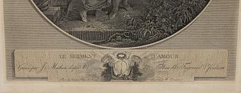 JEAN HONORÉ FRAGONARD, efter, kopparstick, 1700-/1800-tal.