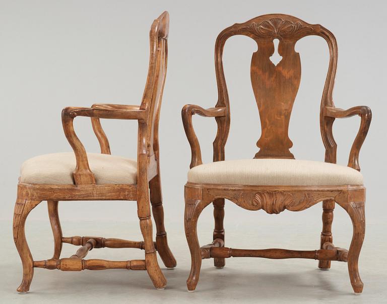 Two matched Swedish Rococo 18th century armchairs.