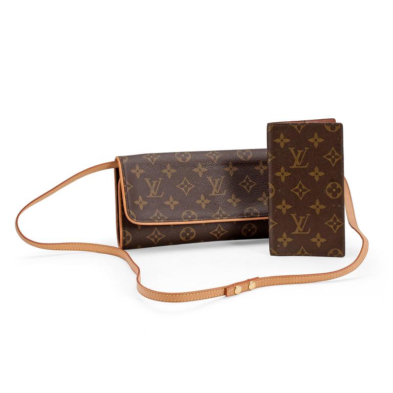 LOUIS VUITTON, monogram canvas evening bag / shoulder bag and a address book cover.