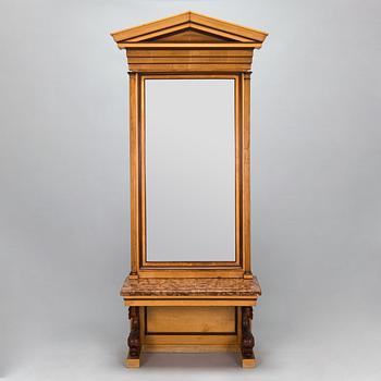 An Empire style mirror with console table, 19th century, probably Finland.