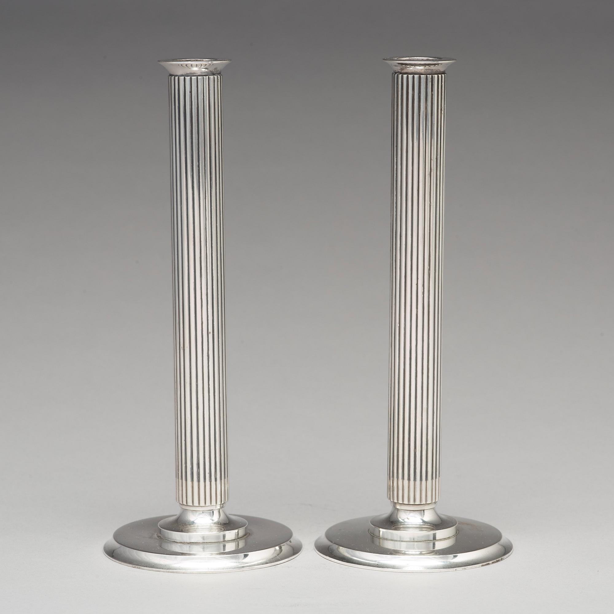 Sigvard Bernadotte, a pair of sterling silver candlesticks, Georg Jensen, Copenhagen 1945-77, design nr 855B.