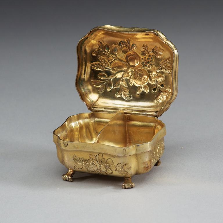 A German 18th century silver-gilt cruet-box, unidentified makers mark, Augsburg 1767-1769.