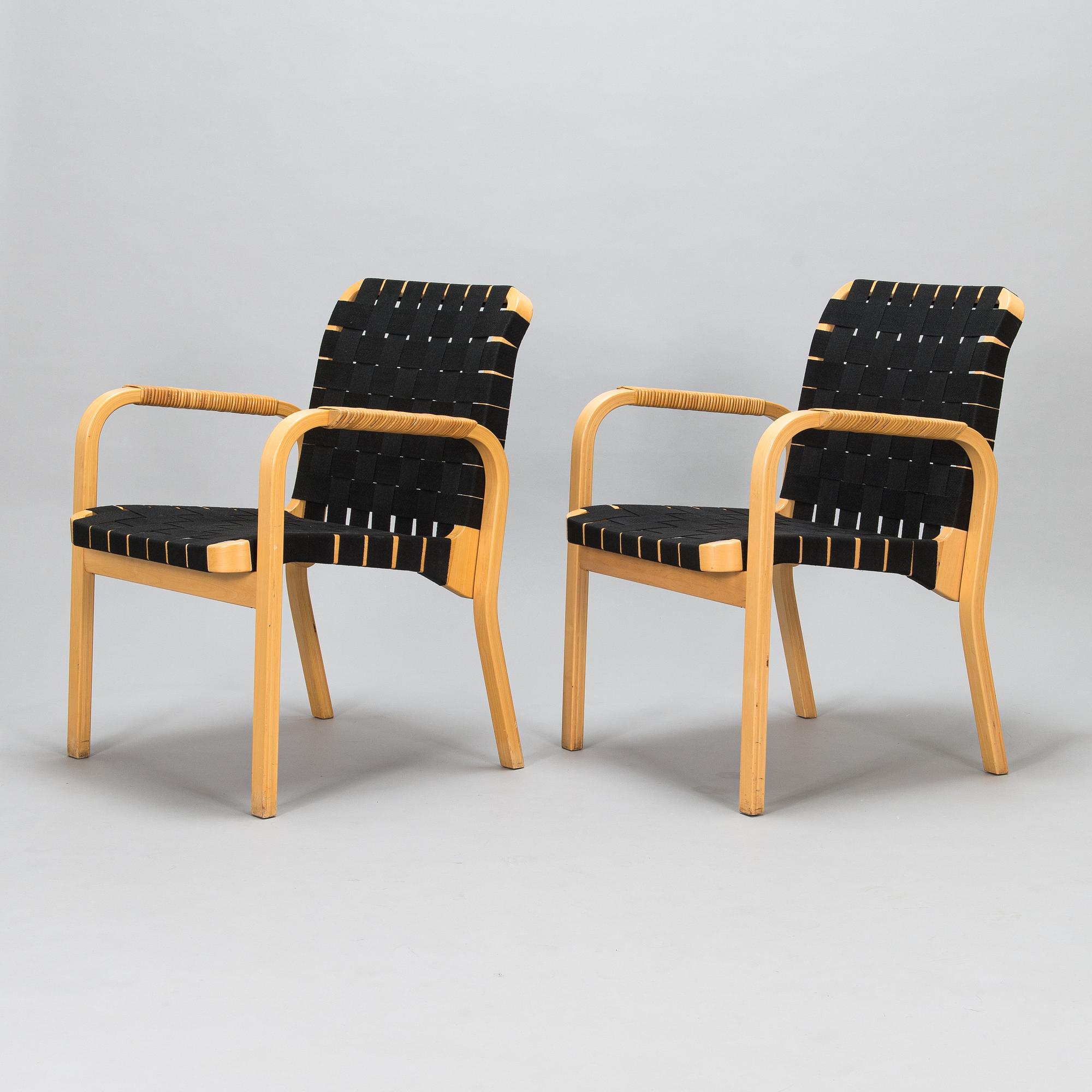 Alvar Aalto, nojatuoleja, 3 kpl, malli 45, Artek 1900-luvun loppu.