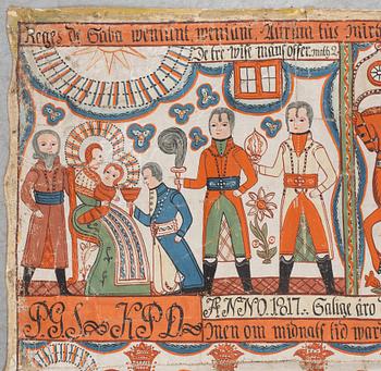 BONADSMÅLNING, allmoge, Småland, Anders Andersson, Femsjö-gruppen, märkt AAS 1817.