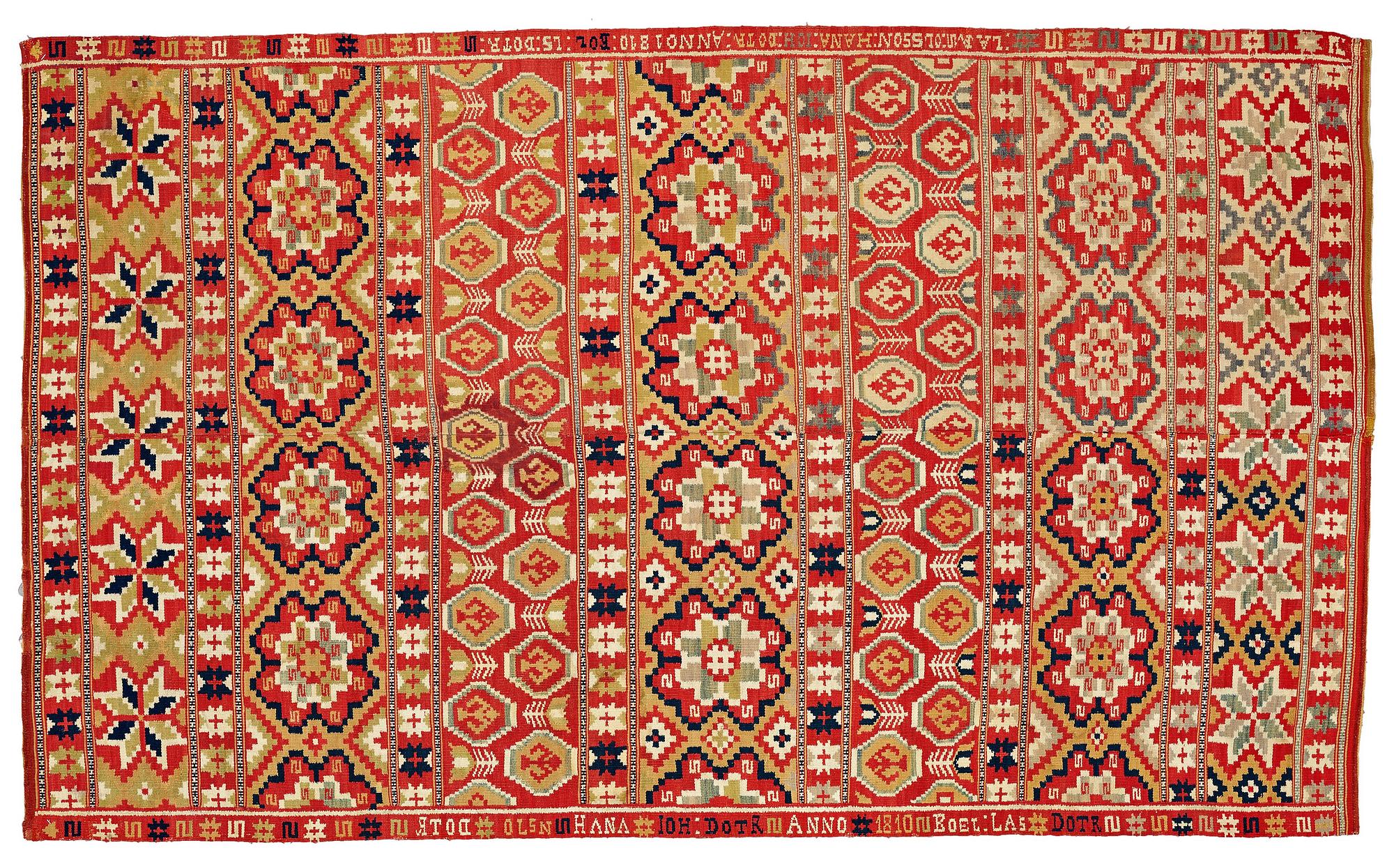 A BED COVER, double-interlocked tapestry, ca 197 x 117,5 cm, Scania (Skåne)1810, probably Gärds or Villands district.
