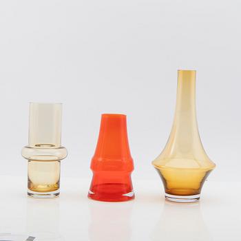 Tamara Aladin, vaser, 3 st, glas, Riihimäen Lasi, Finland, 1960/70-tal.