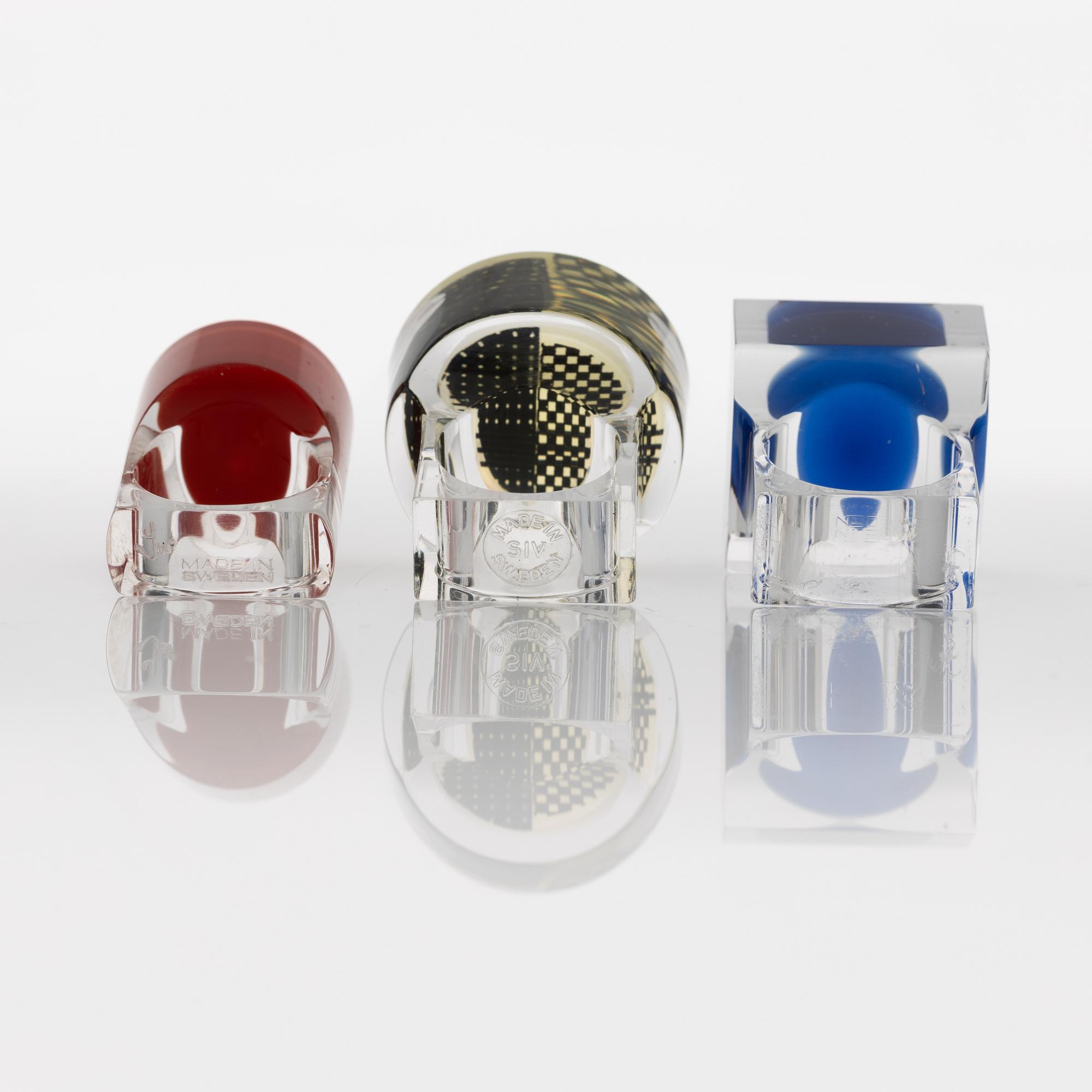 Siv Lagerström, three acrylic plastic rings, 1970s.